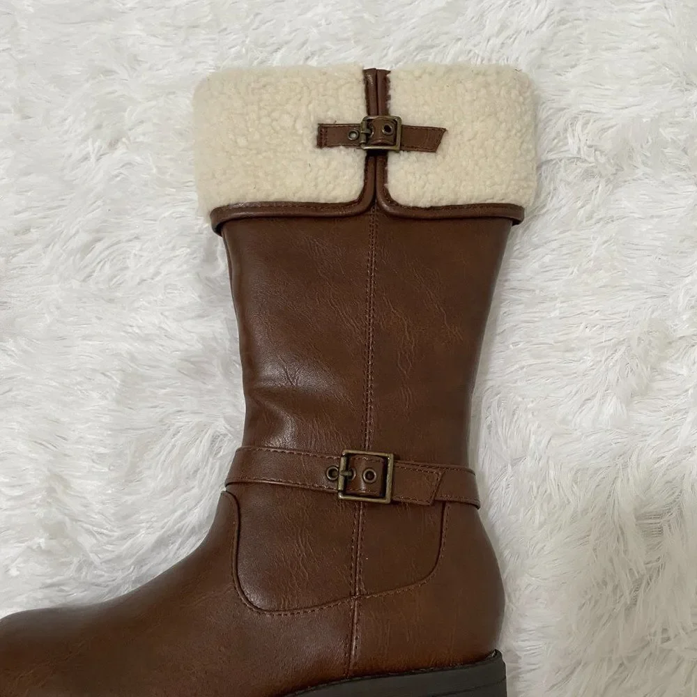 Unr8ed Toddlers Faux Leather Mid Calf Winter Boots Brown Size 3M Winter Casual